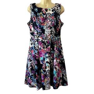Covington Size 12 Spring Floral Print Knit Dress Woman Scuba Exposed Zipper